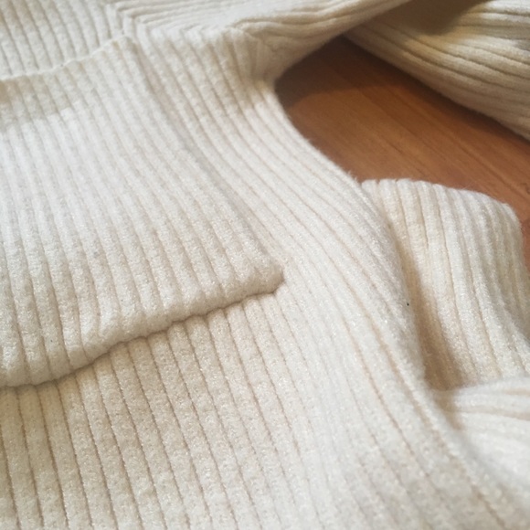 Cream Ribbed Sweater Dress w/Turtleneck 3/4 Sleeve - Picture 6 of 16